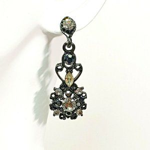 Clear and Black Crystal Dangle Earrings Posts